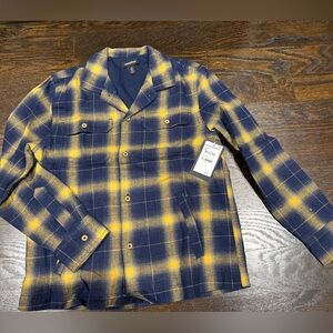 NWT Nordstrom Boy’s Sz Med 10/12 Navy and Yellow Plaid Flannel Shirt/ Jacket